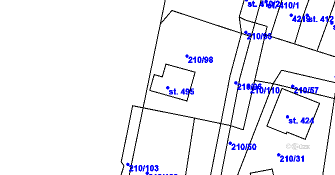 Parcela st. 495 v KÚ Mašťov, Katastrální mapa
