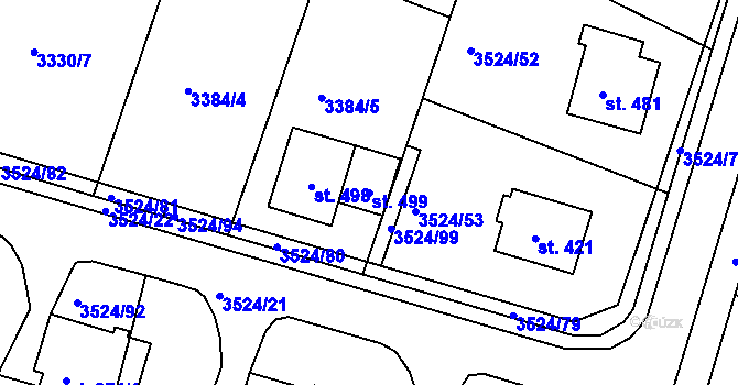 Parcela st. 499 v KÚ Mašťov, Katastrální mapa