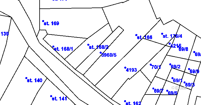 Parcela st. 3960/5 v KÚ Mašťov, Katastrální mapa