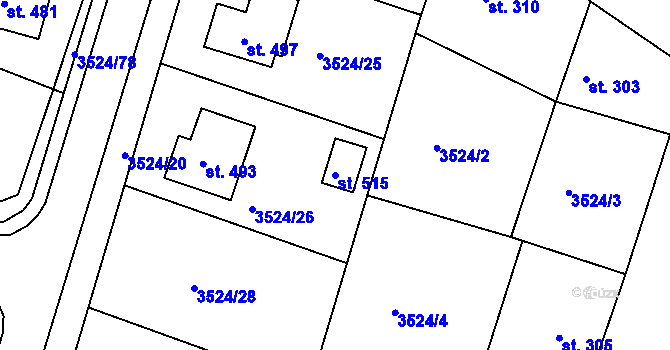Parcela st. 515 v KÚ Mašťov, Katastrální mapa