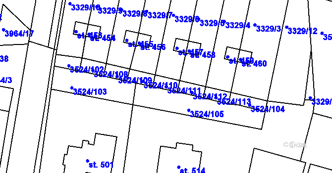 Parcela st. 3524/111 v KÚ Mašťov, Katastrální mapa