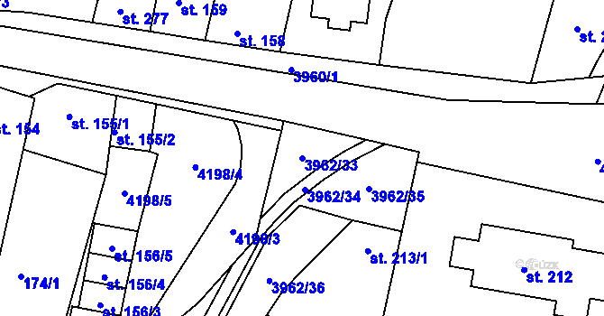Parcela st. 3962/33 v KÚ Mašťov, Katastrální mapa
