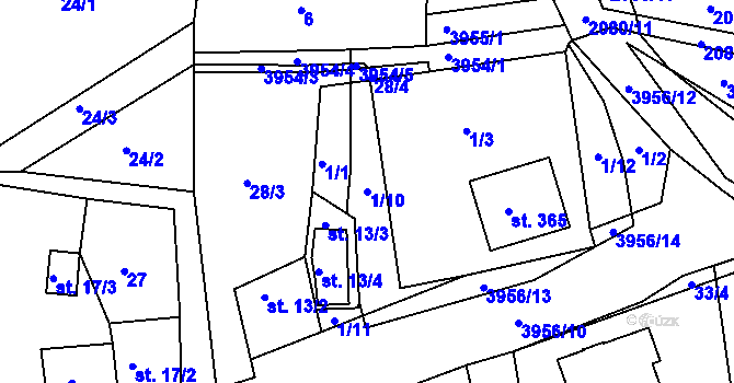 Parcela st. 1/10 v KÚ Mašťov, Katastrální mapa
