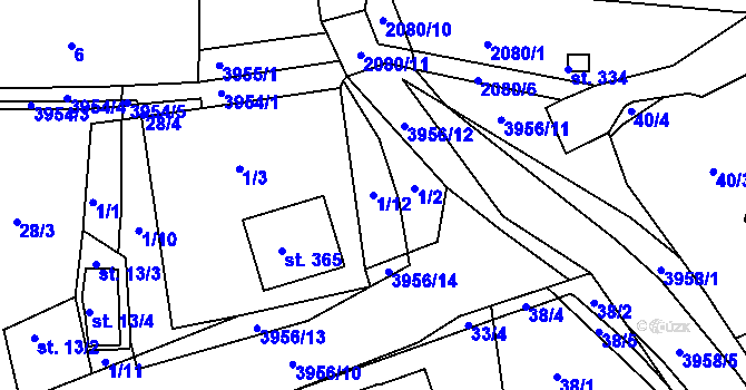 Parcela st. 1/12 v KÚ Mašťov, Katastrální mapa