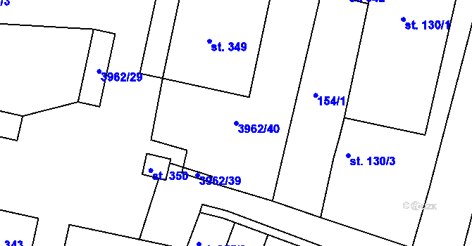 Parcela st. 3962/40 v KÚ Mašťov, Katastrální mapa