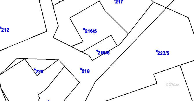 Parcela st. 216/6 v KÚ Matějov, Katastrální mapa