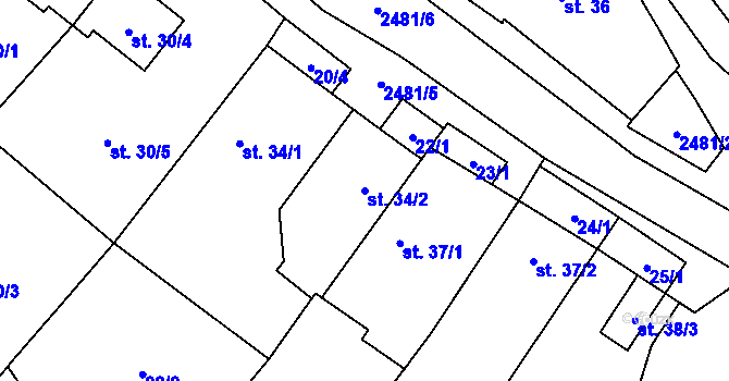 Parcela st. 34/2 v KÚ Matějovec, Katastrální mapa