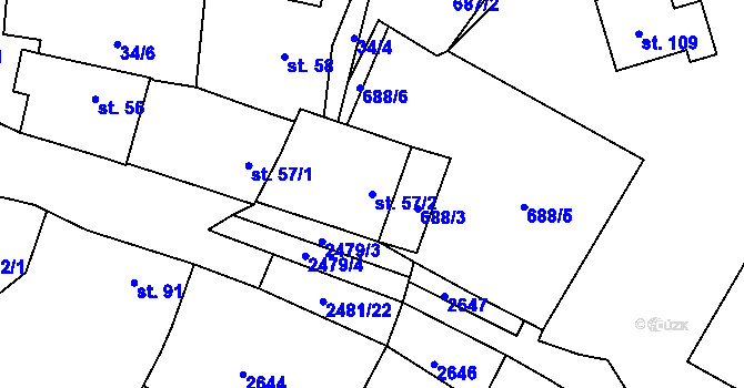 Parcela st. 57/2 v KÚ Matějovec, Katastrální mapa