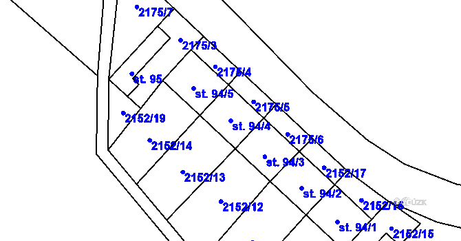 Parcela st. 94/4 v KÚ Matějovec, Katastrální mapa