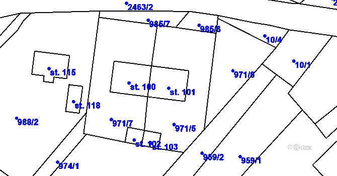 Parcela st. 101 v KÚ Matějovec, Katastrální mapa