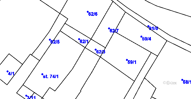 Parcela st. 62/3 v KÚ Matějovec, Katastrální mapa