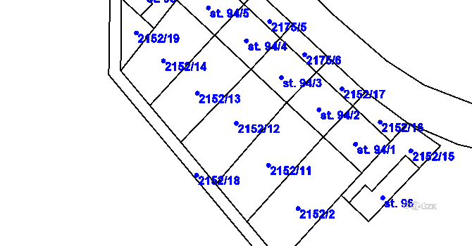 Parcela st. 2152/12 v KÚ Matějovec, Katastrální mapa