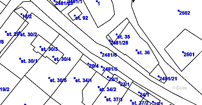 Parcela st. 2481/6 v KÚ Matějovec, Katastrální mapa