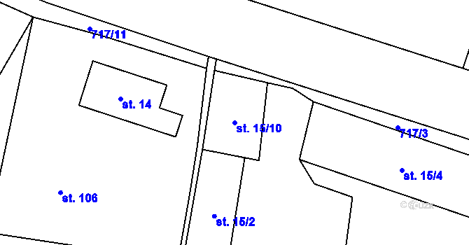 Parcela st. 15/10 v KÚ Matějovice, Katastrální mapa