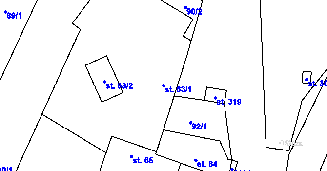 Parcela st. 63/1 v KÚ Mcely, Katastrální mapa