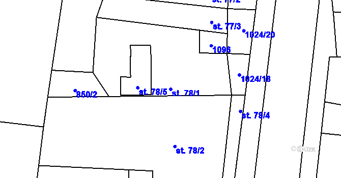 Parcela st. 78/1 v KÚ Mcely, Katastrální mapa