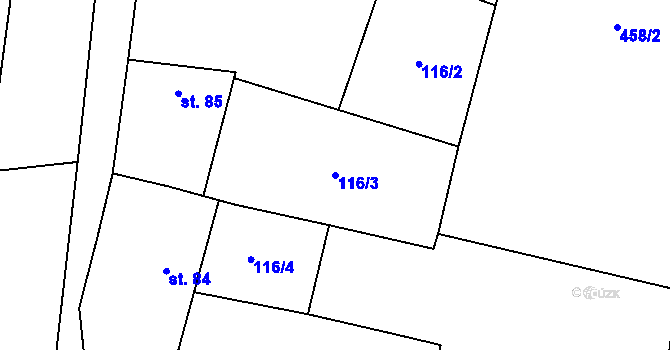 Parcela st. 116/3 v KÚ Mcely, Katastrální mapa