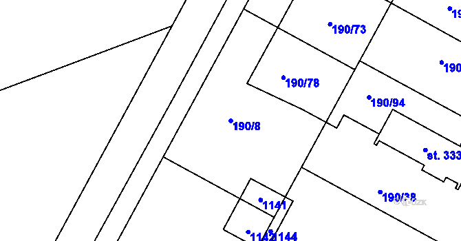 Parcela st. 190/8 v KÚ Mcely, Katastrální mapa