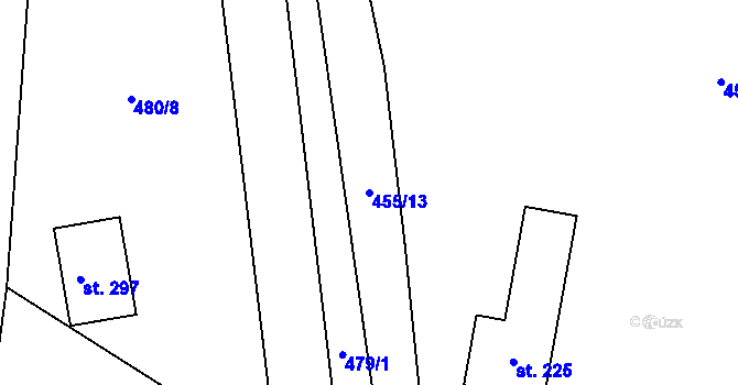 Parcela st. 455/13 v KÚ Mcely, Katastrální mapa