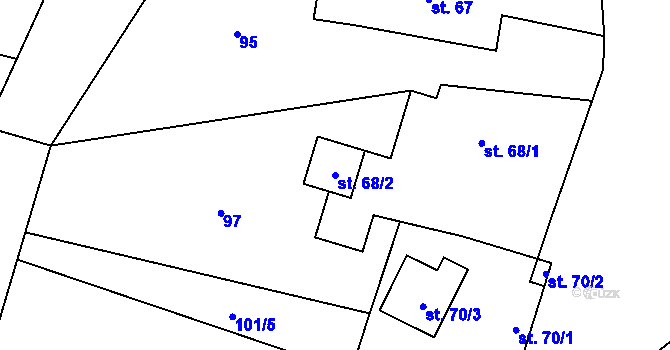 Parcela st. 68/2 v KÚ Mcely, Katastrální mapa