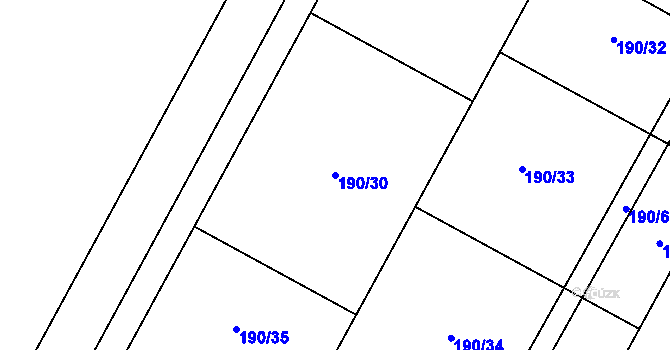 Parcela st. 190/30 v KÚ Mcely, Katastrální mapa