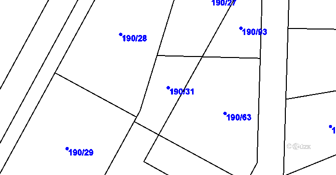 Parcela st. 190/31 v KÚ Mcely, Katastrální mapa