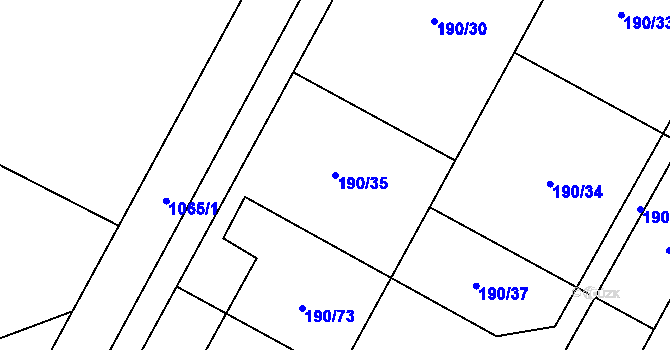 Parcela st. 190/35 v KÚ Mcely, Katastrální mapa
