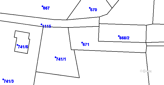 Parcela st. 671 v KÚ Březí u Meclova, Katastrální mapa