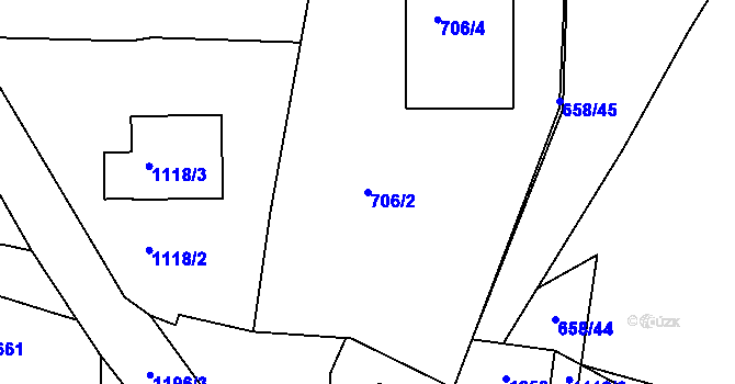 Parcela st. 706/2 v KÚ Březí u Meclova, Katastrální mapa