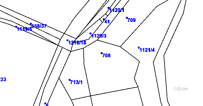 Parcela st. 708 v KÚ Březí u Meclova, Katastrální mapa