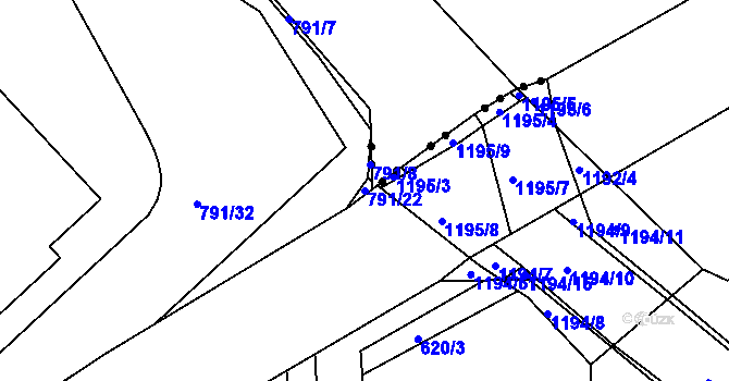 Parcela st. 791/22 v KÚ Březí u Meclova, Katastrální mapa