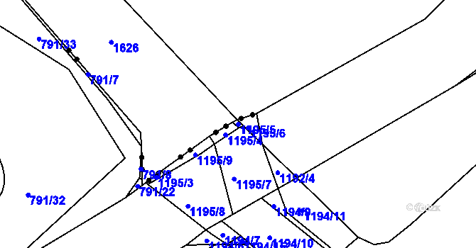 Parcela st. 1195/5 v KÚ Březí u Meclova, Katastrální mapa