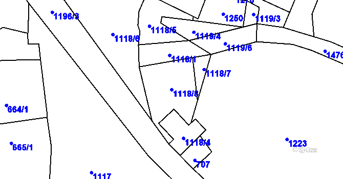 Parcela st. 1118/8 v KÚ Březí u Meclova, Katastrální mapa