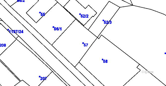 Parcela st. 57 v KÚ Meclov, Katastrální mapa