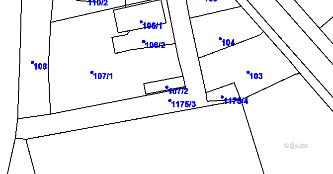 Parcela st. 107/2 v KÚ Meclov, Katastrální mapa
