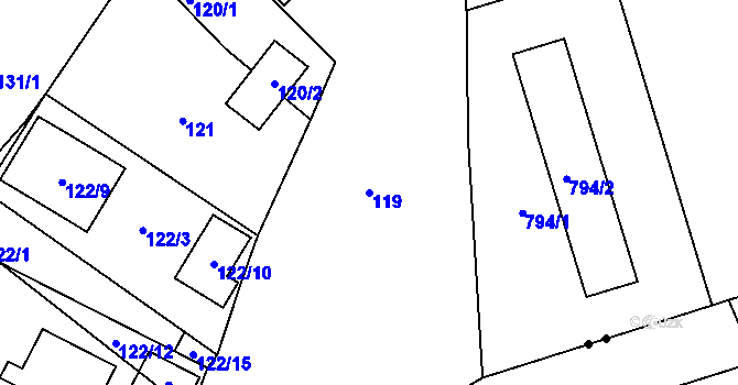 Parcela st. 119 v KÚ Meclov, Katastrální mapa