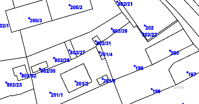 Parcela st. 201/4 v KÚ Meclov, Katastrální mapa