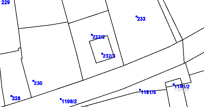 Parcela st. 232/3 v KÚ Meclov, Katastrální mapa