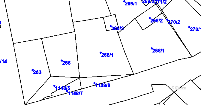 Parcela st. 266/1 v KÚ Meclov, Katastrální mapa