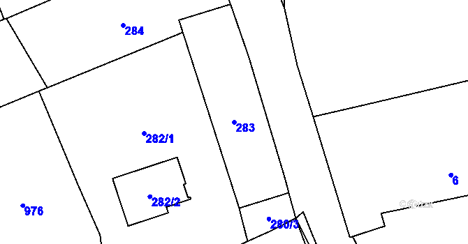 Parcela st. 283 v KÚ Meclov, Katastrální mapa