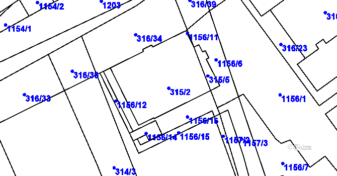 Parcela st. 315/2 v KÚ Meclov, Katastrální mapa