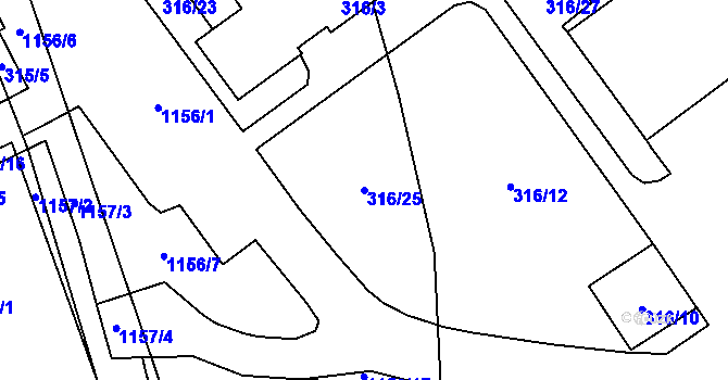 Parcela st. 316/25 v KÚ Meclov, Katastrální mapa