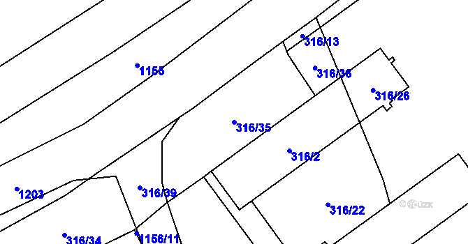 Parcela st. 316/35 v KÚ Meclov, Katastrální mapa