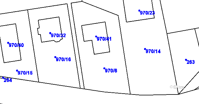 Parcela st. 970/6 v KÚ Meclov, Katastrální mapa