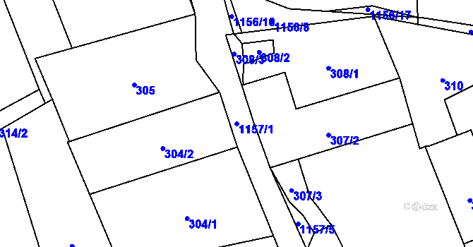 Parcela st. 1157/1 v KÚ Meclov, Katastrální mapa