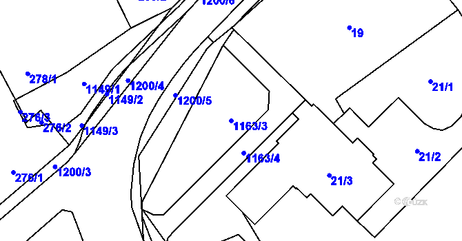 Parcela st. 1163/3 v KÚ Meclov, Katastrální mapa