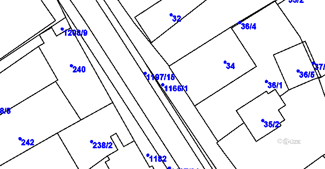 Parcela st. 1166/1 v KÚ Meclov, Katastrální mapa