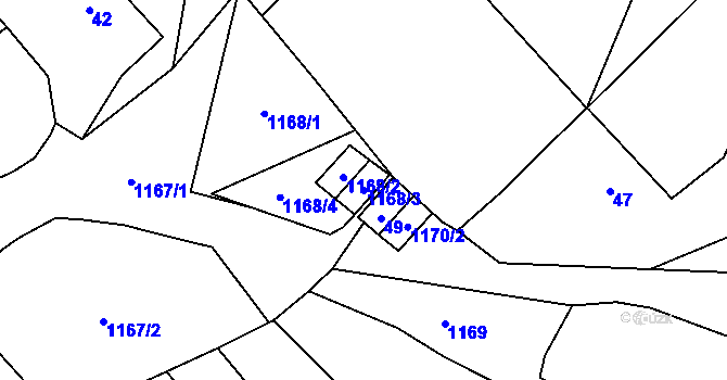 Parcela st. 1168/3 v KÚ Meclov, Katastrální mapa