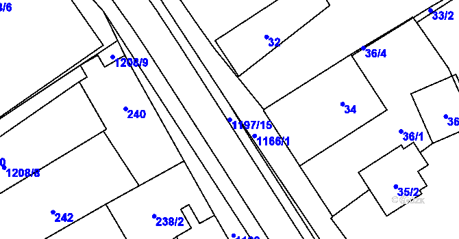 Parcela st. 1197/15 v KÚ Meclov, Katastrální mapa