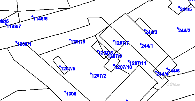 Parcela st. 1207/3 v KÚ Meclov, Katastrální mapa